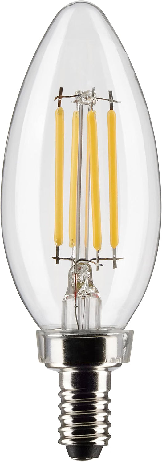 6 x Satco 4 Watt B11 LED Filament Candle Light Bulbs - Clear - E12 Candelabra Base - 90 CRI - 3000K Soft White - 350 Lumens - 120 Volts - Dimmable - Wet Location