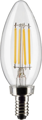 6 x Satco 4 Watt B11 LED Filament Candle Light Bulbs - Clear - E12 Candelabra Base - 90 CRI - 3000K Soft White - 350 Lumens - 120 Volts - Dimmable - Wet Location