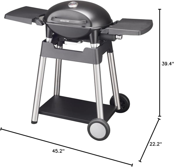 Manston Portable Stand-up Propane Grill, Gas Grill, Cart Style, Black, 10000BTU Portable and Convenient Camping Grill for Party, Patio, Garden, Backyard, Balcony, Built-In Thermometer