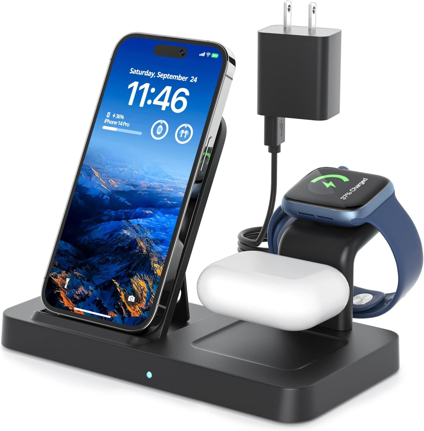 Wireless Charger, 3 in 1 Foldable Wireless Charging Station, Wireless Charger Stand Compatible with iPhone 14/13/12/11/Pro/Max/XS/XR/X/8/Plus, Apple Watch 8/7/6/5/4/3/2/SE & AirPods 3/2/Pro