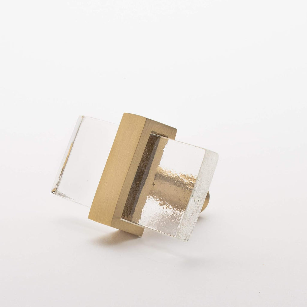 Sietto Adjustable Clear Glass Satin Brass Base K-1900-SB Cabinet Knob