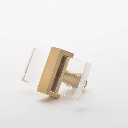 Sietto Adjustable Clear Glass Satin Brass Base K-1900-SB Cabinet Knob