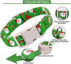 Christmas Dog Collar for Small Dogs，Adjustable Cotton Green Dog Collars Cute Santa Claus Puppy Collar for Male Female