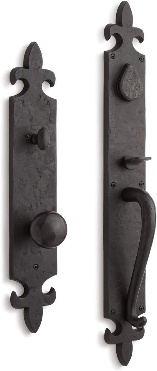 Signature Hardware 441324 Cousteau Solid Bronze Full Plate Keyed Entry Single Cylinder Door Handleset with Interior Knob and 2-3/4" Backset - Dark Bronze