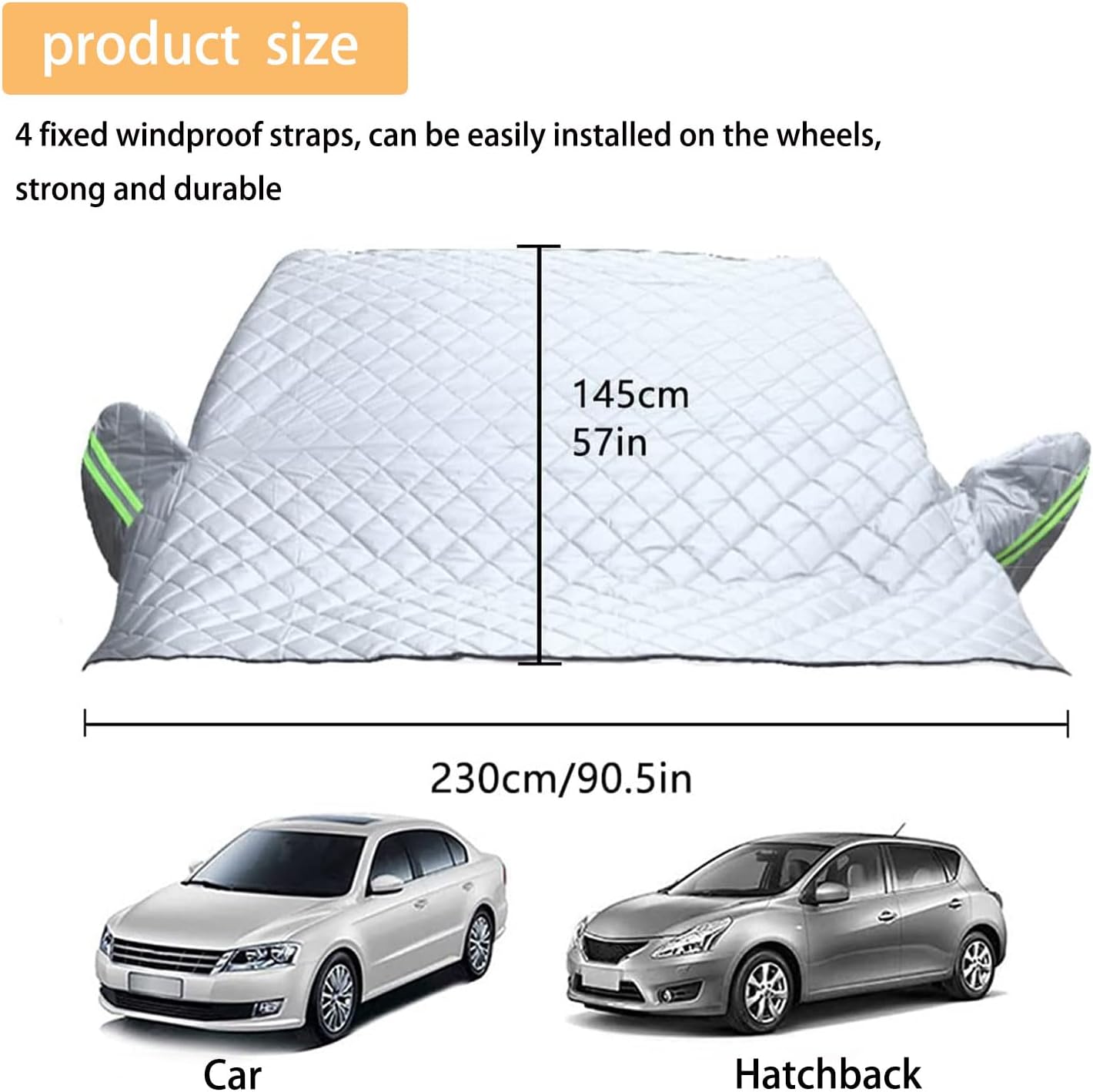 Car Windshield Snow Cover with Side Mirror Covers - Three-Sided Anti-Freeze Design, Super Thick Four-Layer Construction for Snow, Sunshade, and Heat Insulation All Weather (57 * 91 inch, Fits Sedans)