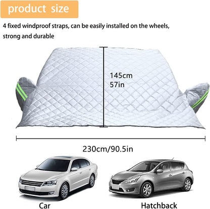 Car Windshield Snow Cover with Side Mirror Covers - Three-Sided Anti-Freeze Design, Super Thick Four-Layer Construction for Snow, Sunshade, and Heat Insulation All Weather (57 * 91 inch, Fits Sedans)