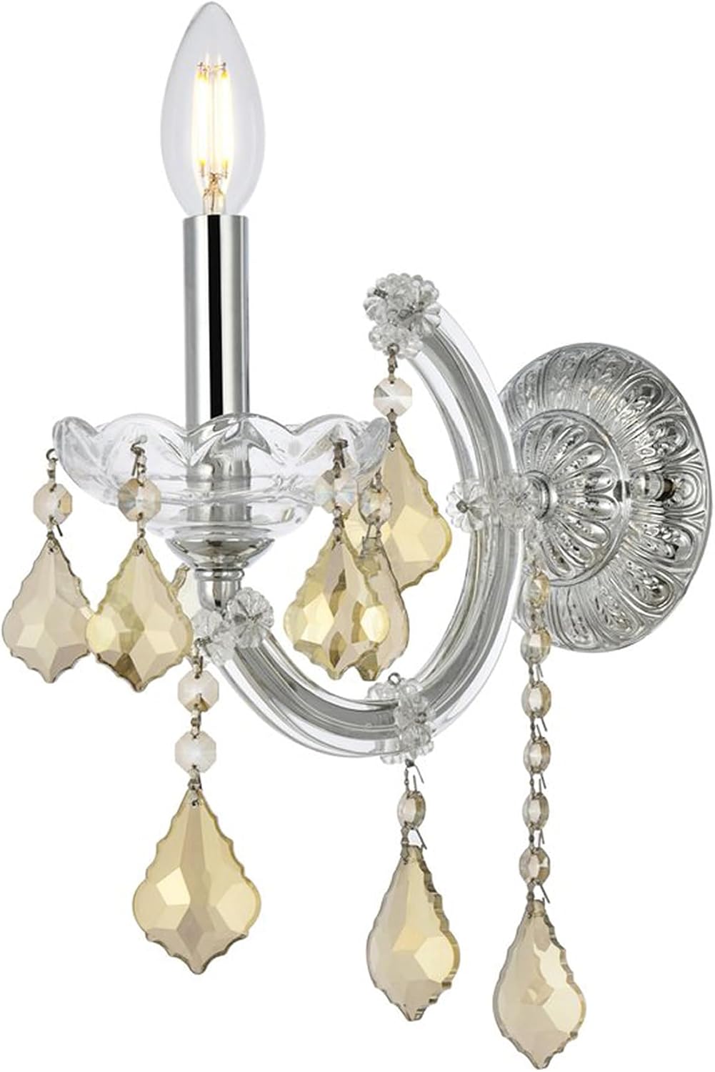 Elegant Lighting 2800W1C-GT/RC Maria Theresa 12-Inch High 1-Light Wall Sconce, Chrome Finish with Golden Teak (Smoky) Royal Cut RC Crystal