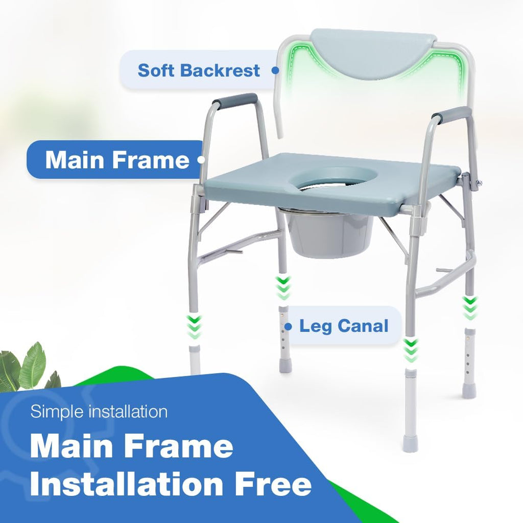 GreenChief 3 in 1 Bariatric Commode 700 LBS Drop Arm Bedside Commode Chair Potty Chair with Extra Wide Seat Raised