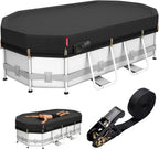 QH.HOME 12x22Ft Oval Pool Cover,Windproof Ratchet Straps&Thick Fabric