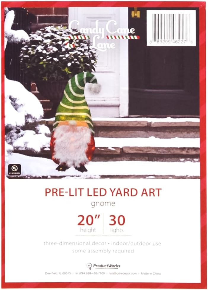 Candy Cane Lane 20" Gnome Outdoor 3D LED Yard Decor Holiday Display, Multi