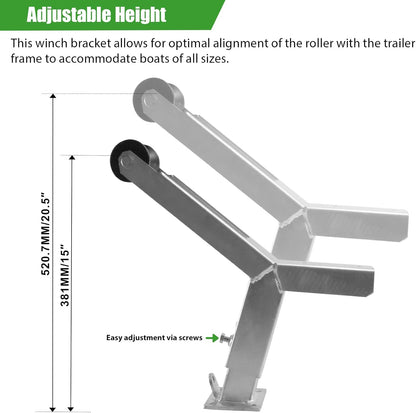 Boat Trailer Winch Stand with Roller Compatible with 3" W x 4" H Trailer Drawbar Adjustment Height Boat Winch Mount Boat Trailer Winch Stand