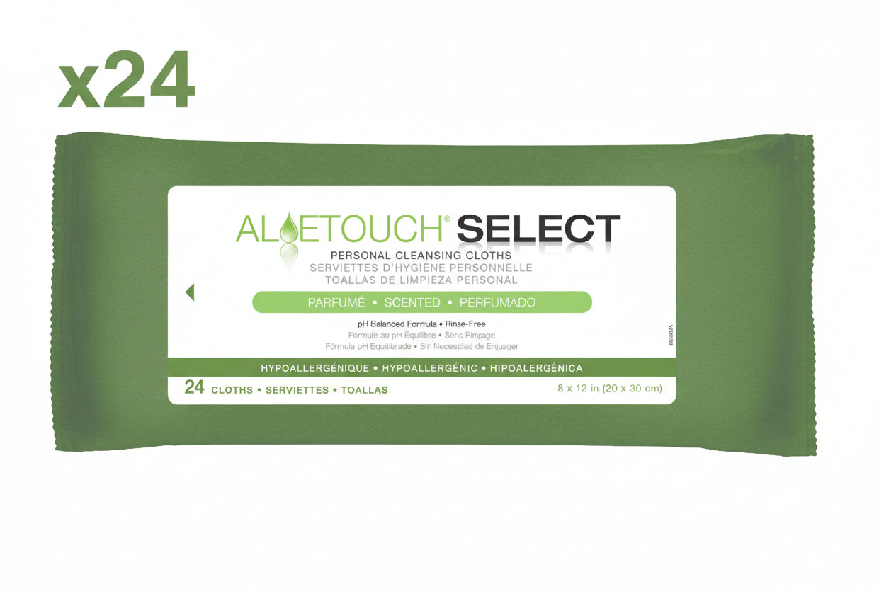 Medline AloeTouch Select Personal Cleansing Cloth Wipes, Scented, 8" x 12", 24 Count (Pack of 24)