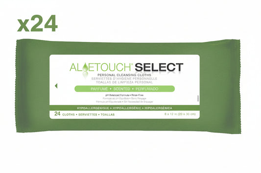 Medline AloeTouch Select Personal Cleansing Cloth Wipes, Scented, 8" x 12", 24 Count (Pack of 24)