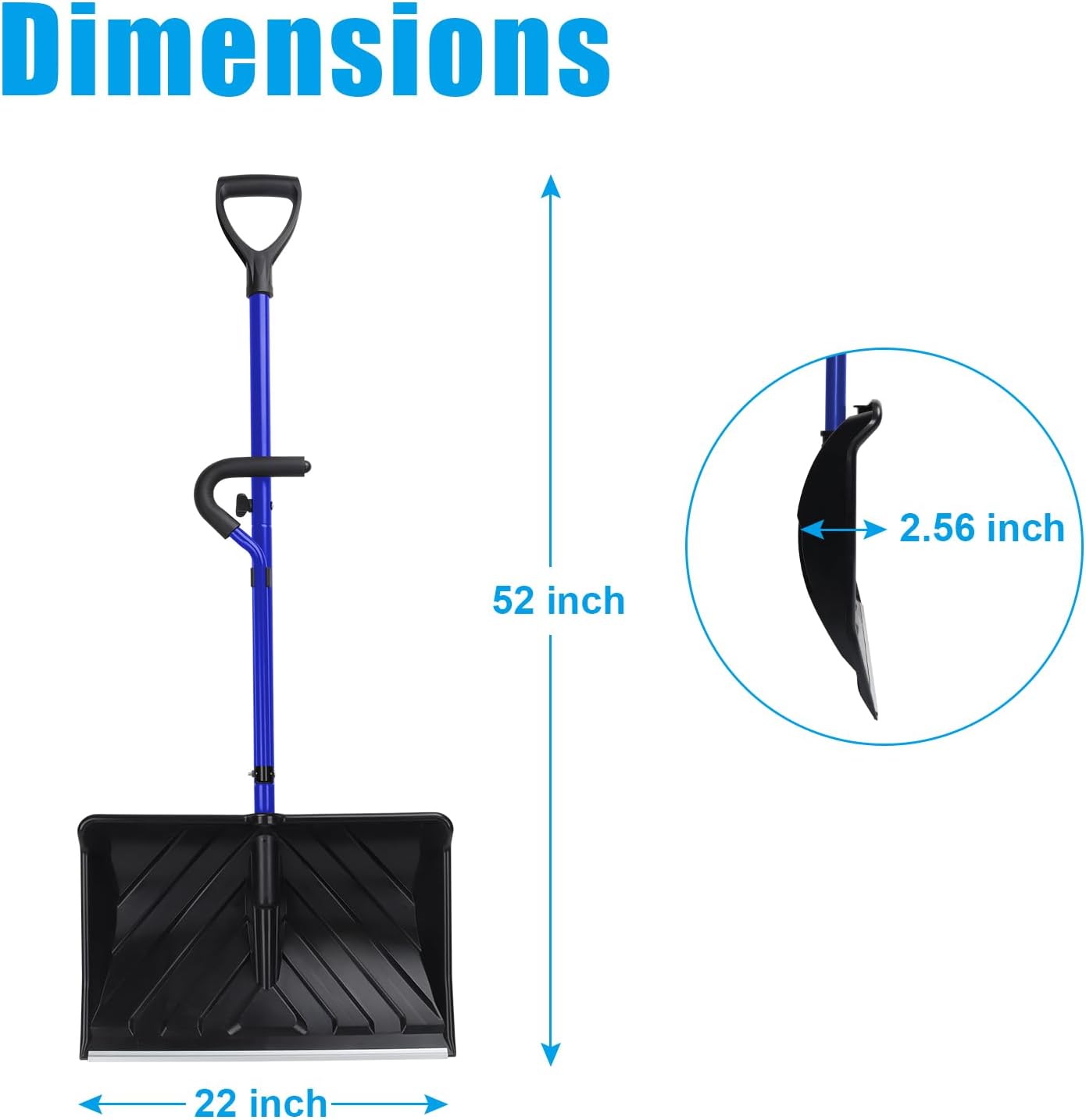 LS'BABQ Heavy Duty Snow Shovel for Car Driveway Backyards Garages Sidewalks Snow Removal, Ergonomic Shovel Tool with Double Handles, 22 Inches Large Capacity Shovel (Blue)