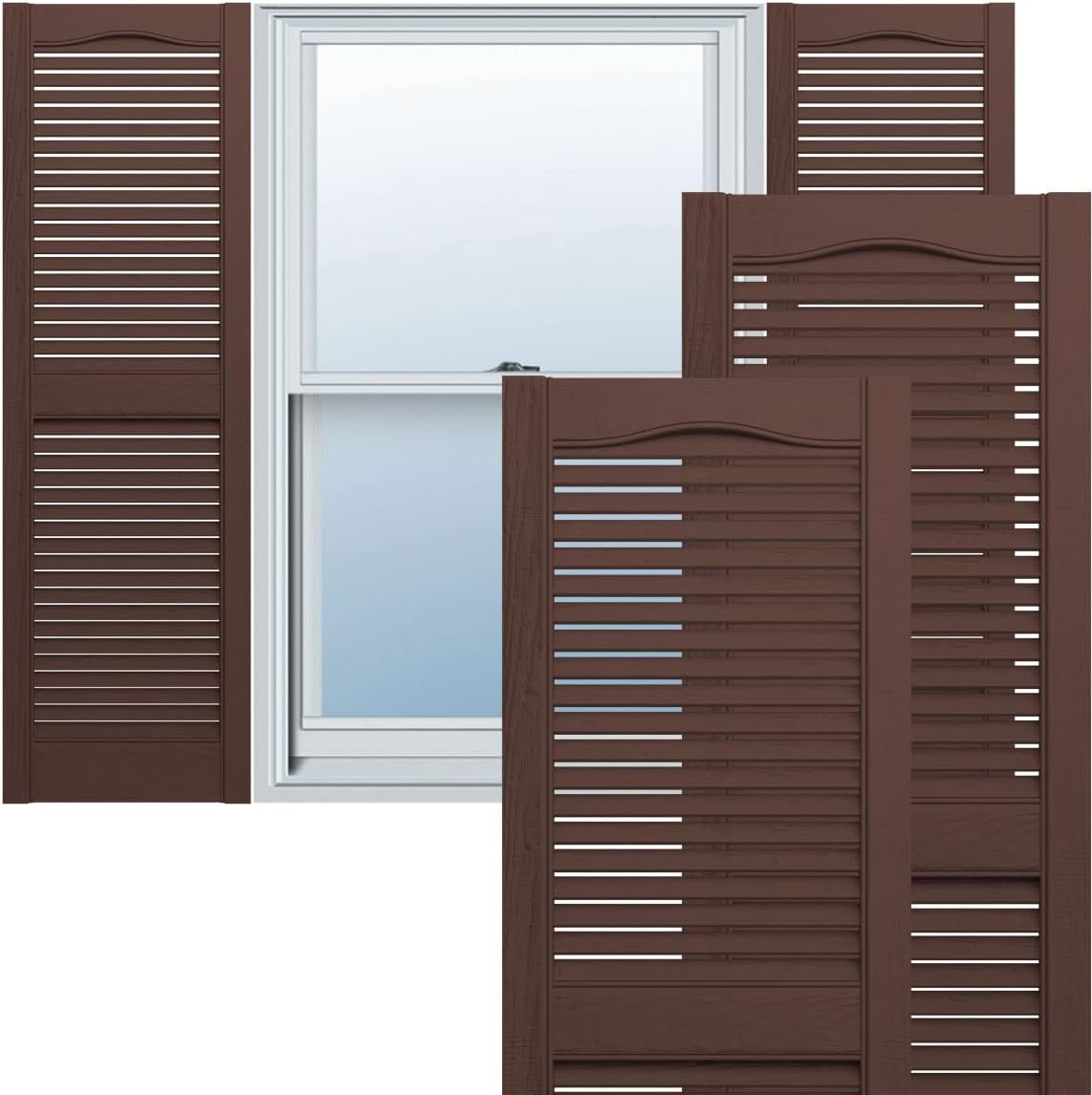 Mid-America 00011452009 Standard Size Cathedral Top Center Mullion, Open Louver Vinyl Shutter, w/Installation Shutter-Lok's & Matching Screws (Per Pair), 009, 14 1/2"W x 52"H, Federal Brown