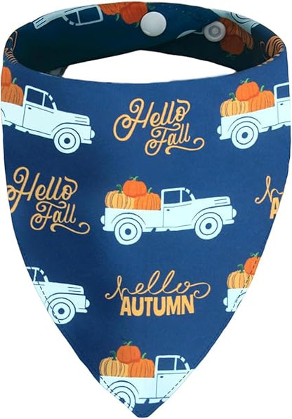 17 x ICEMOOD Fall Dog Bandanas - Colorful Autumn Leaves, Acorns & Berries Print, Thanksgiving Holiday Triangle Pet Scarf with Snap Button