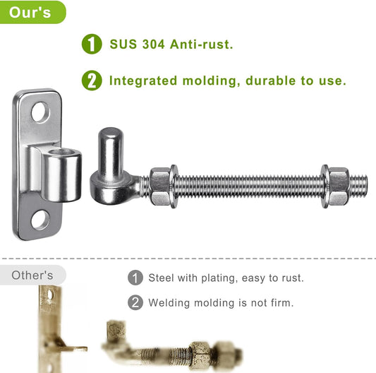 Cast Gate Hinges, Heavy Duty Gate Hinge for Wood Fence, 304 Stainless Steel Gate Hinges Heavy Duty, One Piece with Non-Weld Wood Gate Hinges, 8''J Bolt Gate Hinge for Farm Gate, 6Pack