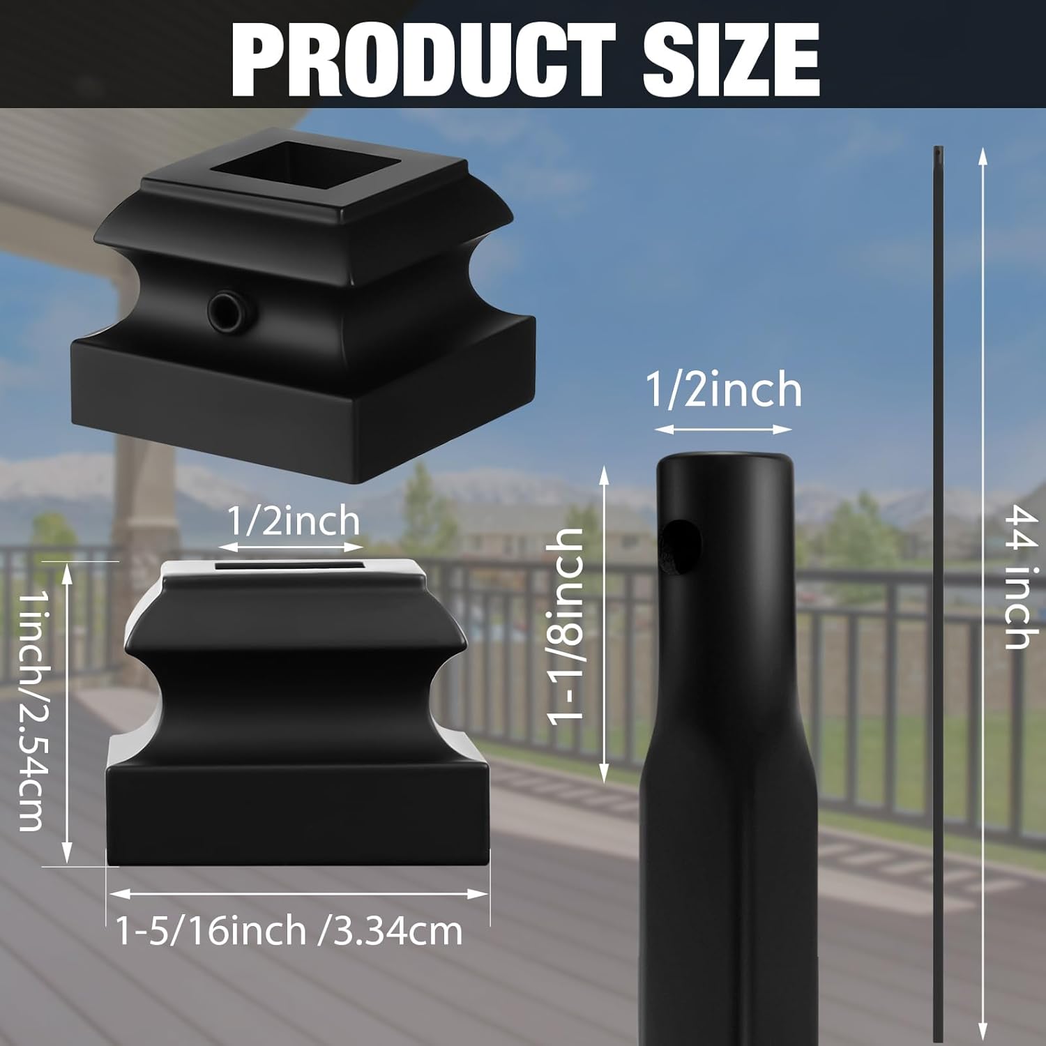 Therwen 40 Sets Wrought Iron Balusters Square Stair Iron Balusters Hollow Straight Bar Metal Baluster Shoes Stair Flat