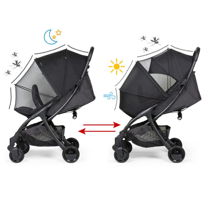 Beberoad Love Universal Stroller Sunshade & Mosquito Net 2-in-1 Stroller Cover UV Protection with 2-Way Zipper (Black)