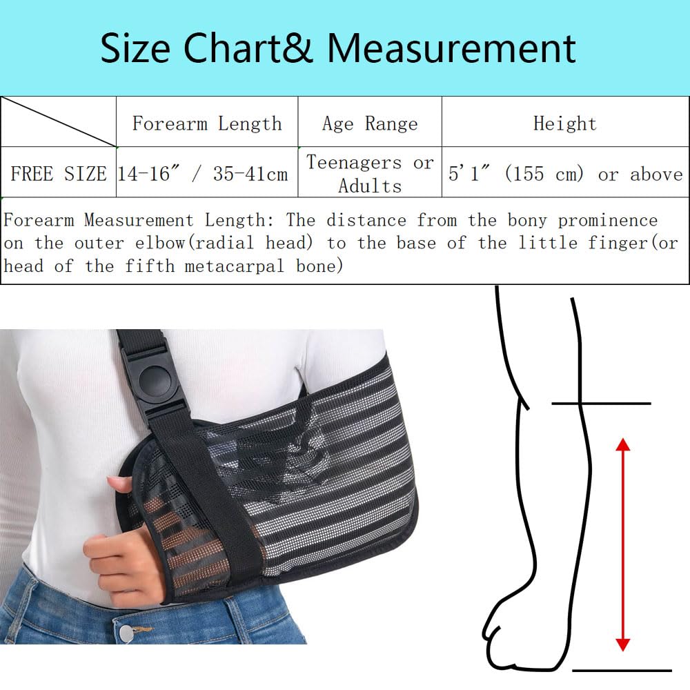 Black Arm Sling for Broken Arm Torn Rotator Cuff Shoulder Elbow Wrist Injury Mesh Adults Support Brace for Men and Women (Black)