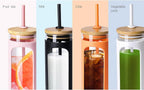 Kodrine 20oz Glass Water Bottle with Straw and Lid,Bamboo Lids Water Tumbler Iced Coffee Cup Reusable Wide Mouth