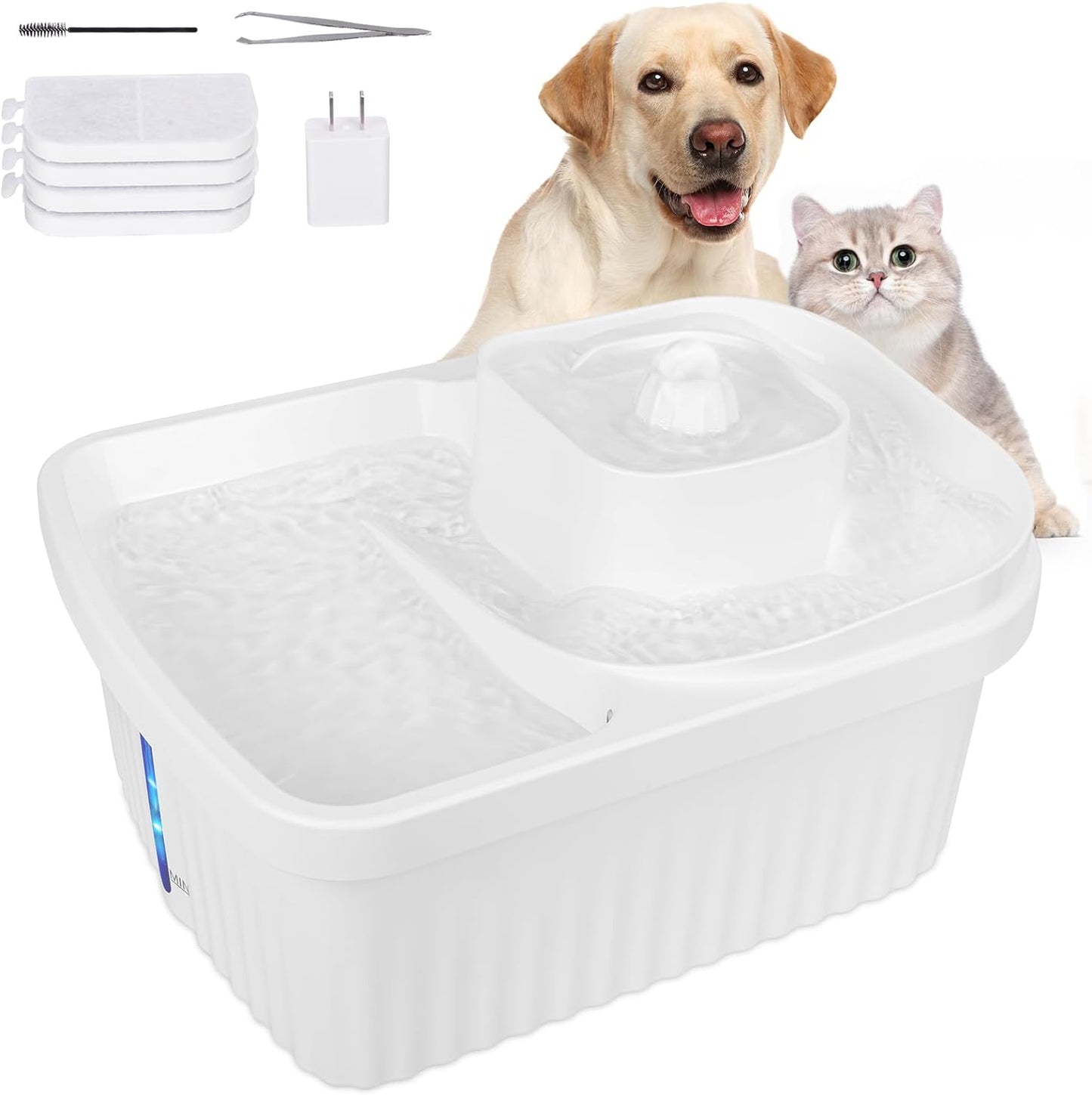 Dog Water Fountain 2.1GAL/270oz/8L Pet Cat Water Fountain, Dog Water Fountain Bowl for Extra Large,Medium,Small Dogs and Cats,Multiple Pets Family,with 4 Filters,Smart LED Pump,Cleaning Tool