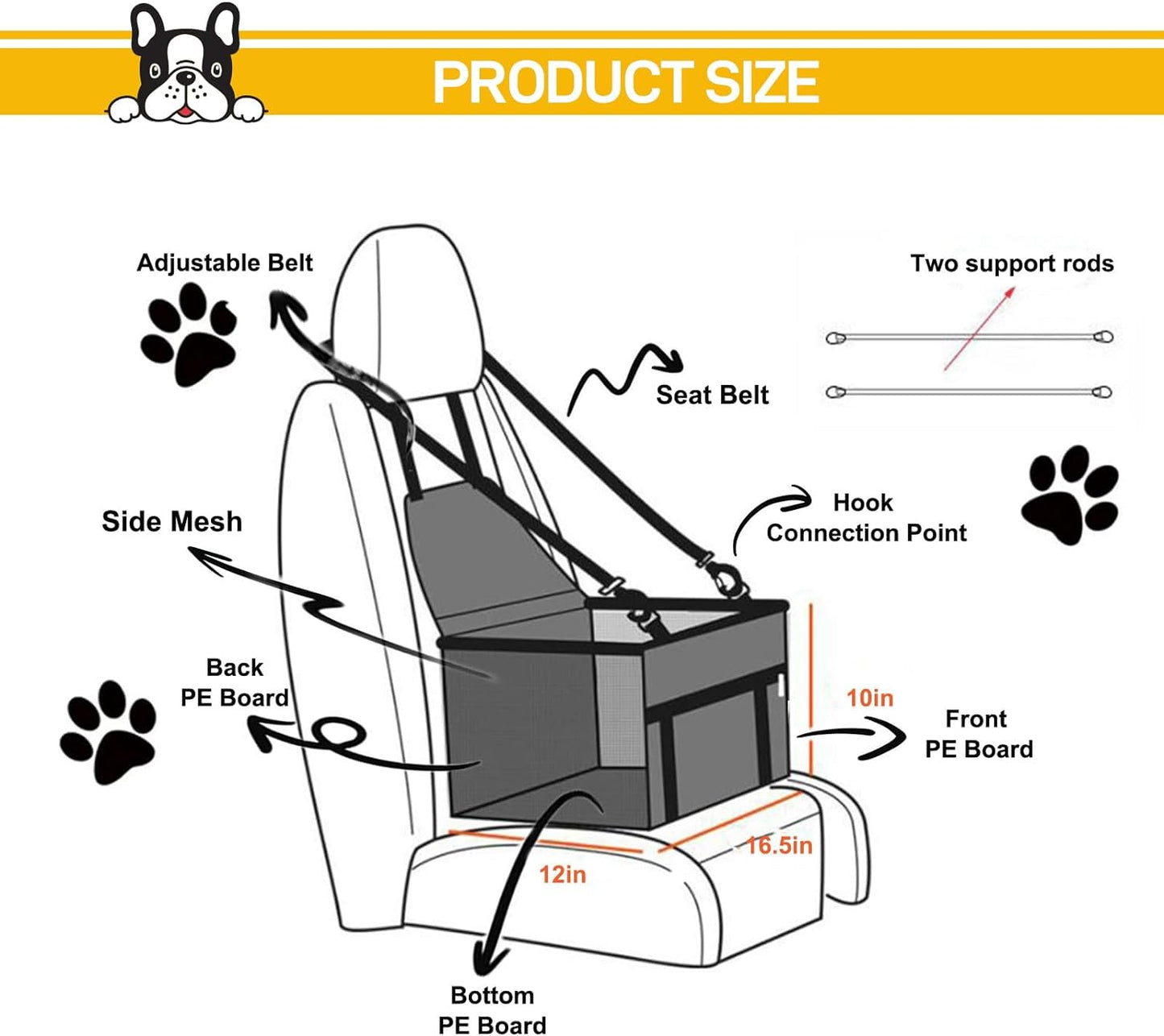 Patyelf Extra Stable Dog Car Seat,Waterproof Dog Car Booster Seats,Seat Extender for Car,Waterproof Pee Pad and Pet Seat Belt, Giving Your Pets a Comfortable and Safety Travel Car Seat