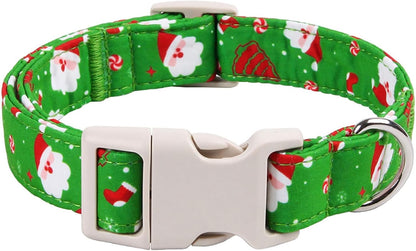 Christmas Dog Collar for Small Dogs，Adjustable Cotton Green Dog Collars Cute Santa Claus Puppy Collar for Male Female Boy and Girl Dogs, S