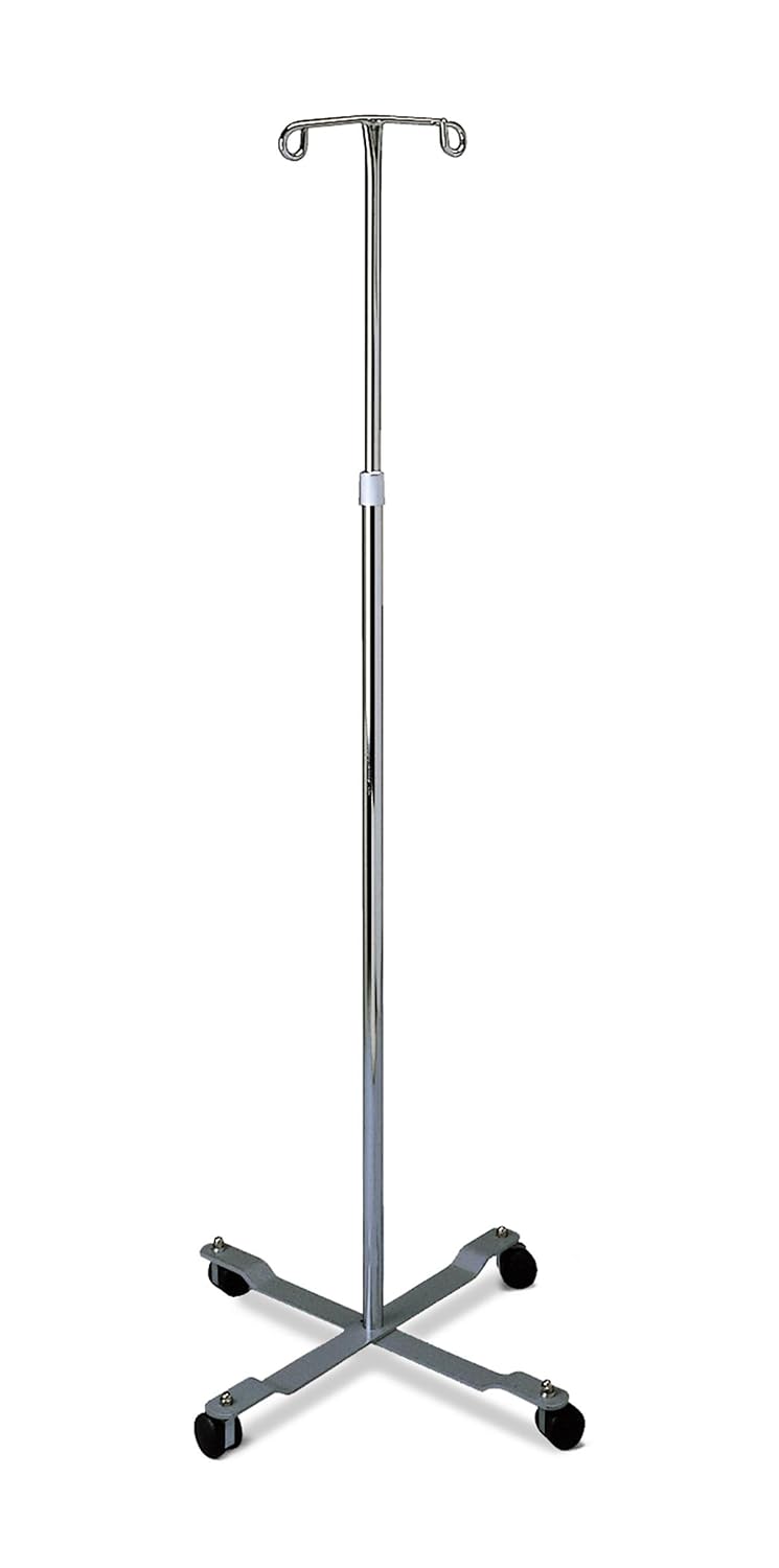 Medline 4 Leg IV Poles Stand 2 Hook 4 Caster Chrome 47 to 85’’ Adjustable Height - *Health & Beauty