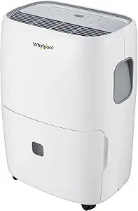 Whirlpool 50-Pint Portable Dehumidifier for Basement, Garage, and Living Room, 115V, Dehumidifier for Rooms up to 4500 Sq. Ft. with Energy Star