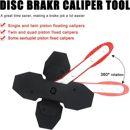 Brake Caliper Compression Tool, Car Ratcheting Brake Spreader Caliper Pistion Press Tool for Single Twin Quad Piston Disc Brake, Red