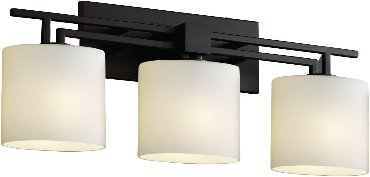 Justice Design Group Fusion 3-Light Bath Bar - Dark Bronze Finish with Opal Artisan Glass Shade