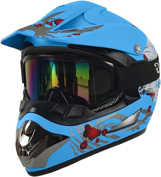 CUETY DOT Small Youth Kids Motocross Helmet, Unisex Dirt Bike ATV BMX Street Ride Off-Road Full Face Motorycle Helmet W/ Goggles Gloves Mask