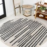 JONATHAN Y MOROCCAN HYPE 6 Round Area Rug Khalil Berber Stripe - Cream/Black MOH207A-6R