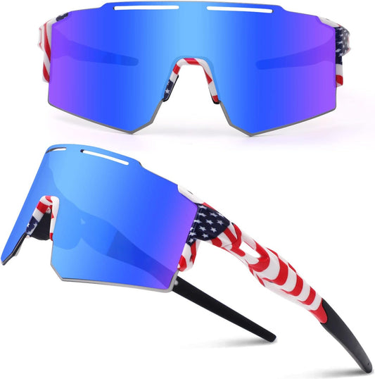 Ukoly Cycling Sunglasses for Men Women with 3 Interchangeable Lenses, Polarized Sports Sunglasses, Baseball Sunglasses (BLUE-1 Lens)