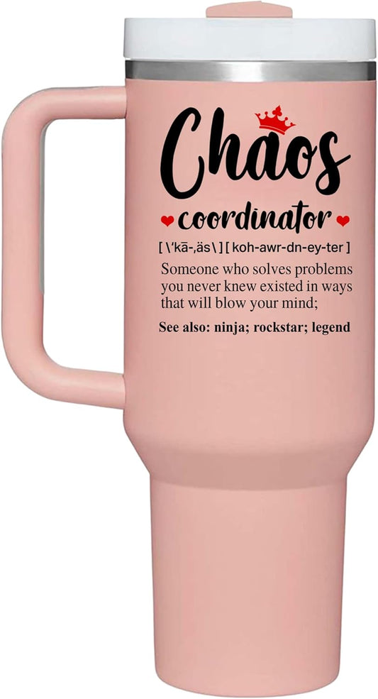 Mothers Day Gifts for Women, Boss Lady, Coworkers, Employee, Mom, Assistant - Chaos Coordinator Gifts for Women - Teacher Appreciation Gifts - Tumbler 40oz With Handle