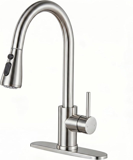 Kingo Home Kitchen Faucets with Pull Down Sprayer,Brushed Nickel,Lead-Free