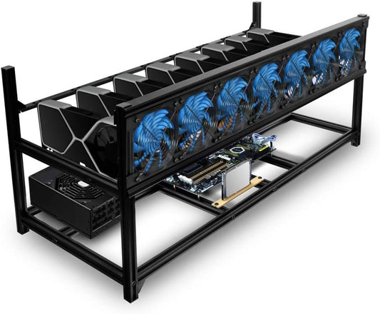 Kingwin 8 GPU Miner Rig Case Frame – Premium Stackable Aluminum Mining Rig Enclosure for Efficient Crypto Mining, Test Bench PC Case.