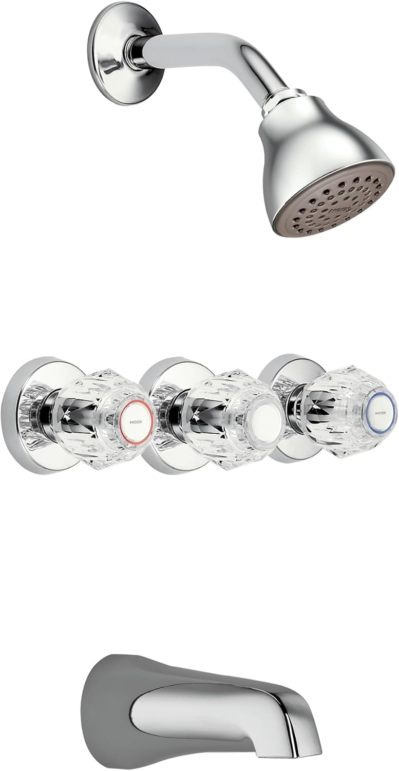 Moen 2995EP Chateau Three-Handle Tub and Eco-Performance Shower Faucet, Valve Included, Chrome