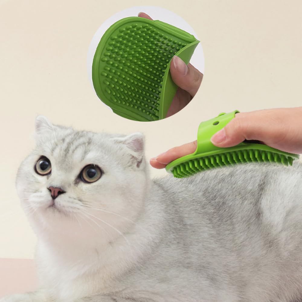 Dycuka Dog and Cat Grooming Brush Pet Shampoo Bath Brush Soothing Massage Rubber Comb with Adjustable Ring Handle
