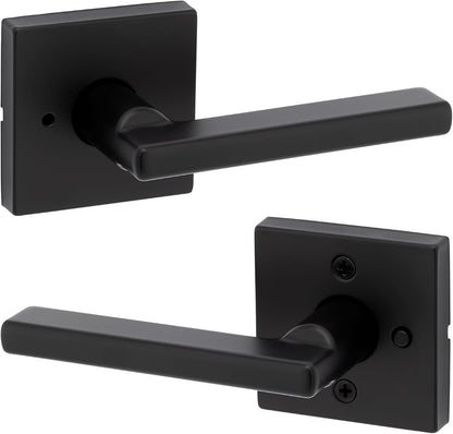 Kwikset Halifax Interior Privacy Door Handle with Lock, Door Lever For Bathroom and Bedroom, Matte Black Reversible Keyless Push Button Lock Door Lever, with Microban Protection, Square Rose