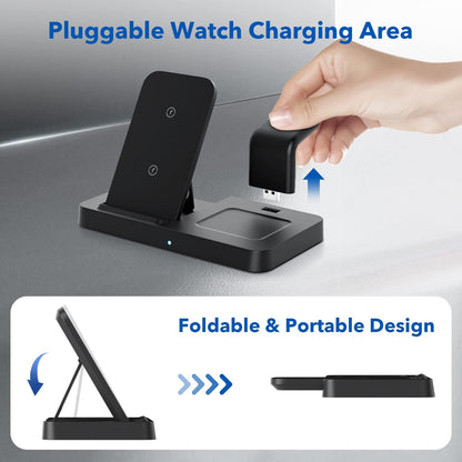 Wireless Charger, 3 in 1 Foldable Wireless Charging Station, Wireless Charger Stand Compatible with iPhone 14/13/12/11/Pro/Max/XS/XR/X/8/Plus, Apple Watch 8/7/6/5/4/3/2/SE & AirPods 3/2/Pro