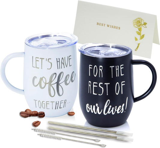 Engagement Gifts for Couples, “Let's Have Coffee Together For The Rest of Our Lives”, Bridal Party Gifts, Wedding Gifts, Gifts for Parents, Grandparents, 12oz Stainless Steel Coffee Mugs