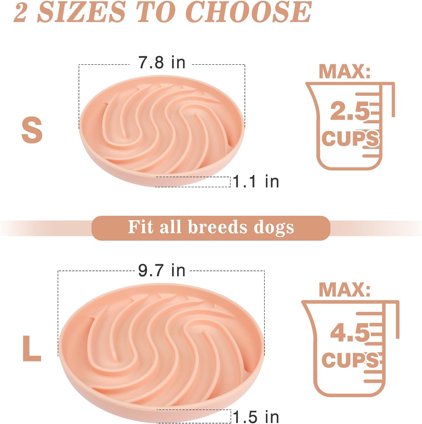 Moogrou Silicone Slow Feeding Dog Bowl Slows Down Eating for Puppy Small Medium Large Dogs,Dog Bowls Slow Feeder with Strong Suction Cups,Maze Dog Food Bowls/Puzzle Feeders for Pets Pink L