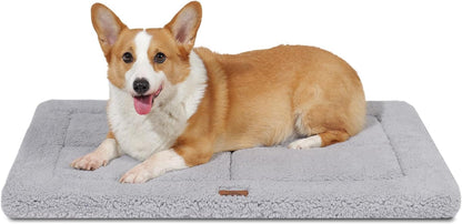 MASSFU Dog Beds Crate Pad for Medium Small Dogs, Reversible & Washable Non-Slip Kennel Pet Mat, Soft Fleece and High Density Foam Cat Bed for Indoor & Outdoor Use, 29" x 21", Gray