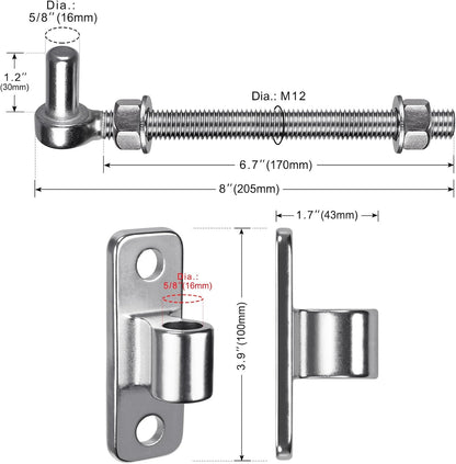 Cast Gate Hinges, Heavy Duty Gate Hinge for Wood Fence, 304 Stainless Steel Gate Hinges Heavy Duty, One Piece with Non-Weld Wood Gate Hinges, 8''J Bolt Gate Hinge for Farm Gate, 6Pack