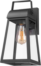 Globe Electric 60000029 1-Light Outdoor Wall Sconce, Matte Black, Clear Glass Shade,