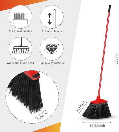 WILLBOND 18 Pcs Heavy Duty Broom Outdoor Indoor Commercial Angle Brooms Bulk for Courtyard Garage Lobby Mall Market Floor Home Kitchen Room Office Pet Hair Rubbish 54 Inch(Red, Yellow)