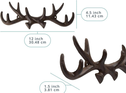 Comfify Vintage Cast Iron Deer Antlers Wall Hooks by Antique Finish Metal Clothes Hanger Rack W/Hooks | Includes Screws and Anchors