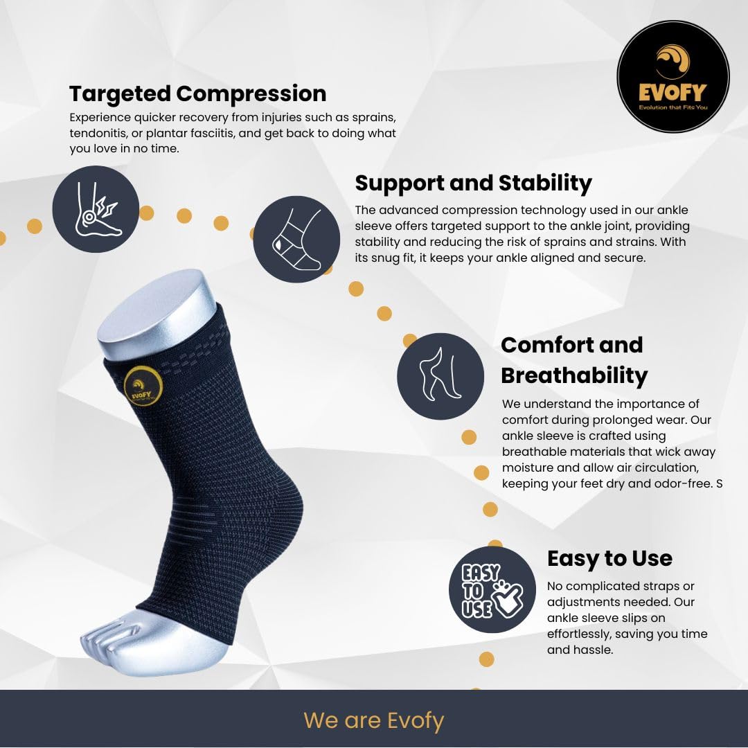 Premium Ankle Compression Brace, Women & Men, Support Sleeve, Sprained Ankle, Plantar Fasciitis, Eases Swelling, Injury Recovery, Joint Pain, Achilles Tendon Support. (Large)